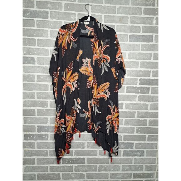 Ultra Pink Women’s Fringe Kimono Open-Front Floral Bohemian Multicolor Size 2X - Picture 1 of 10